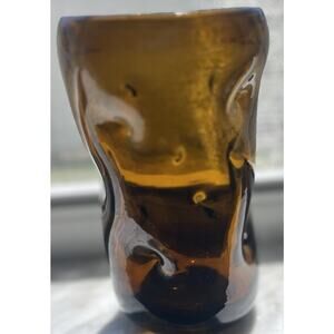 Vintage Blenko Glass Tumbler Pinched Dimple Amber 4 1/2" smooth finish